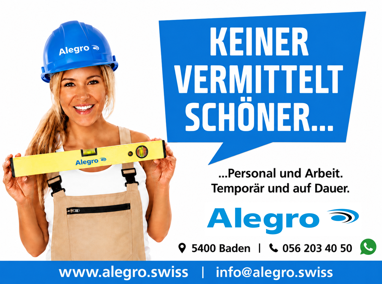 Alegro Personal AG Hero Banner – Erfahrene Handwerker und Baufachkräfte in der Schweiz